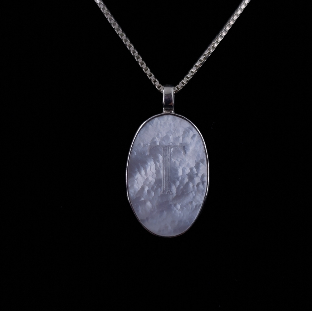 Sterling silver necklace monogram T pendant - lavender - layer necklace